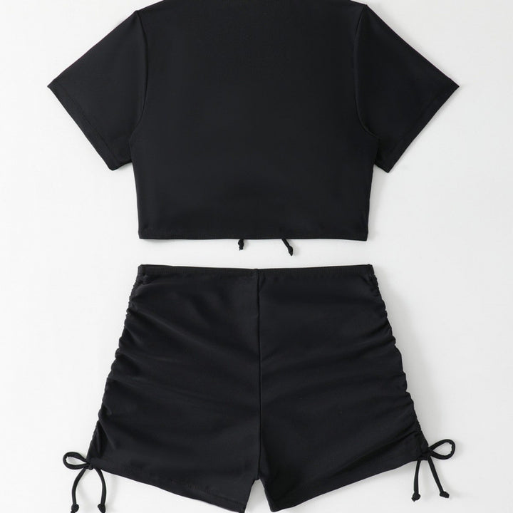 Dame Crop-Top og Shorts Bade sæt med rynkning Stilla