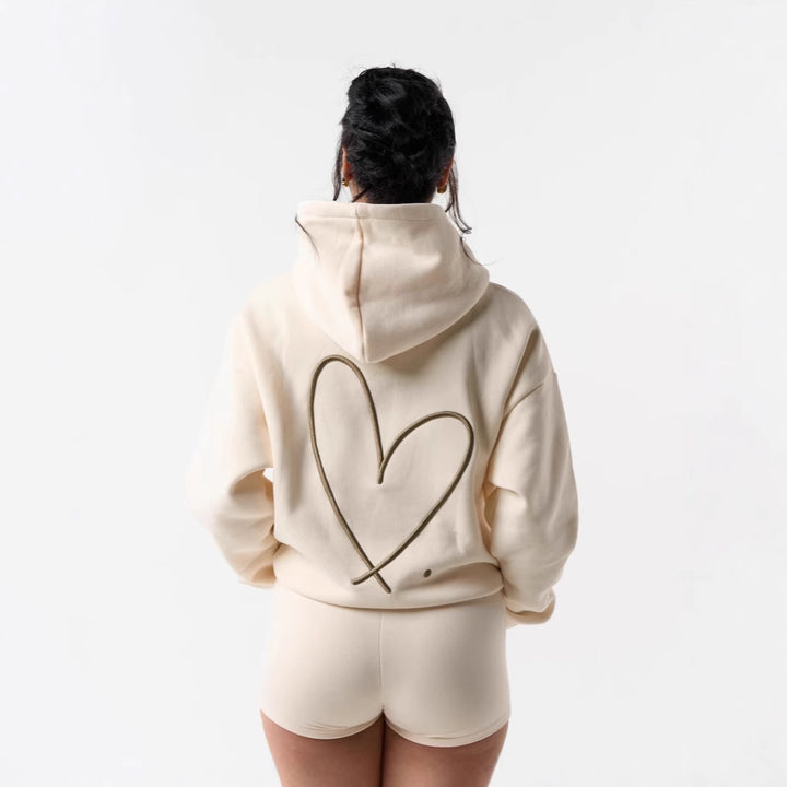 Kvinders hættetrøje sweatshirt med stort hjerte design og komfortable korte shorts Skovae