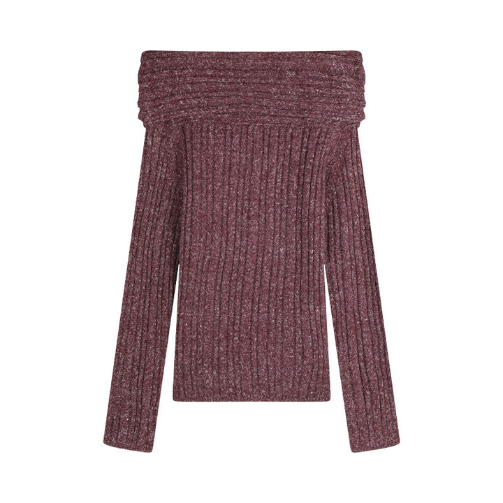 Dame strikoverdel med smart off-shoulder udfskæring og fin ribstruktur Stilla