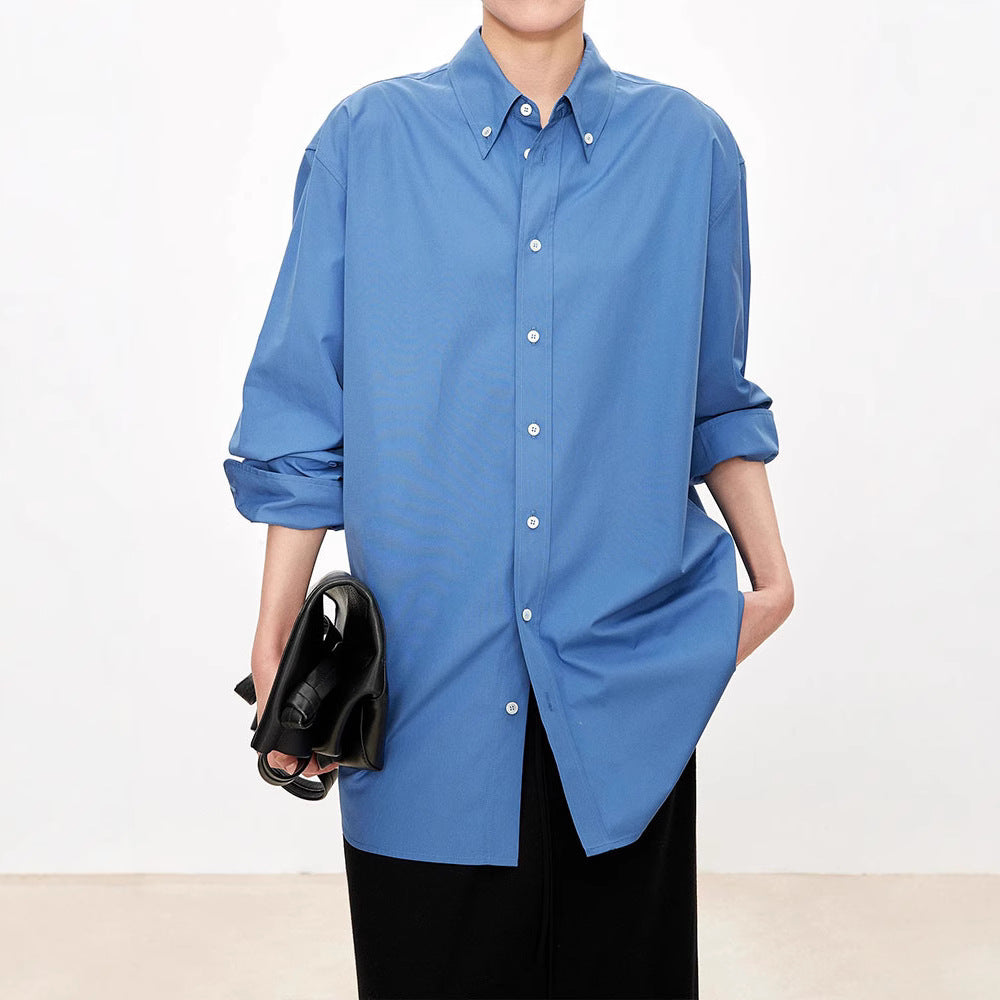 Dame casual oversized skjorte bluse lavet af høj kvalitet bomuldsstof med moderne snit og lange ærmer Stilla