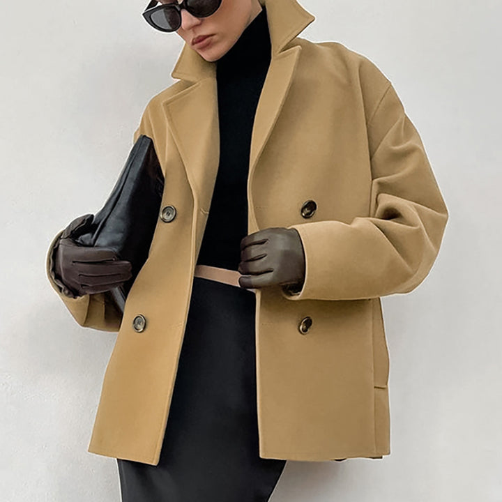 Dame Elegant Oversized Uldjakke med dobbelt knaplukning og praktiske lommer Stilla