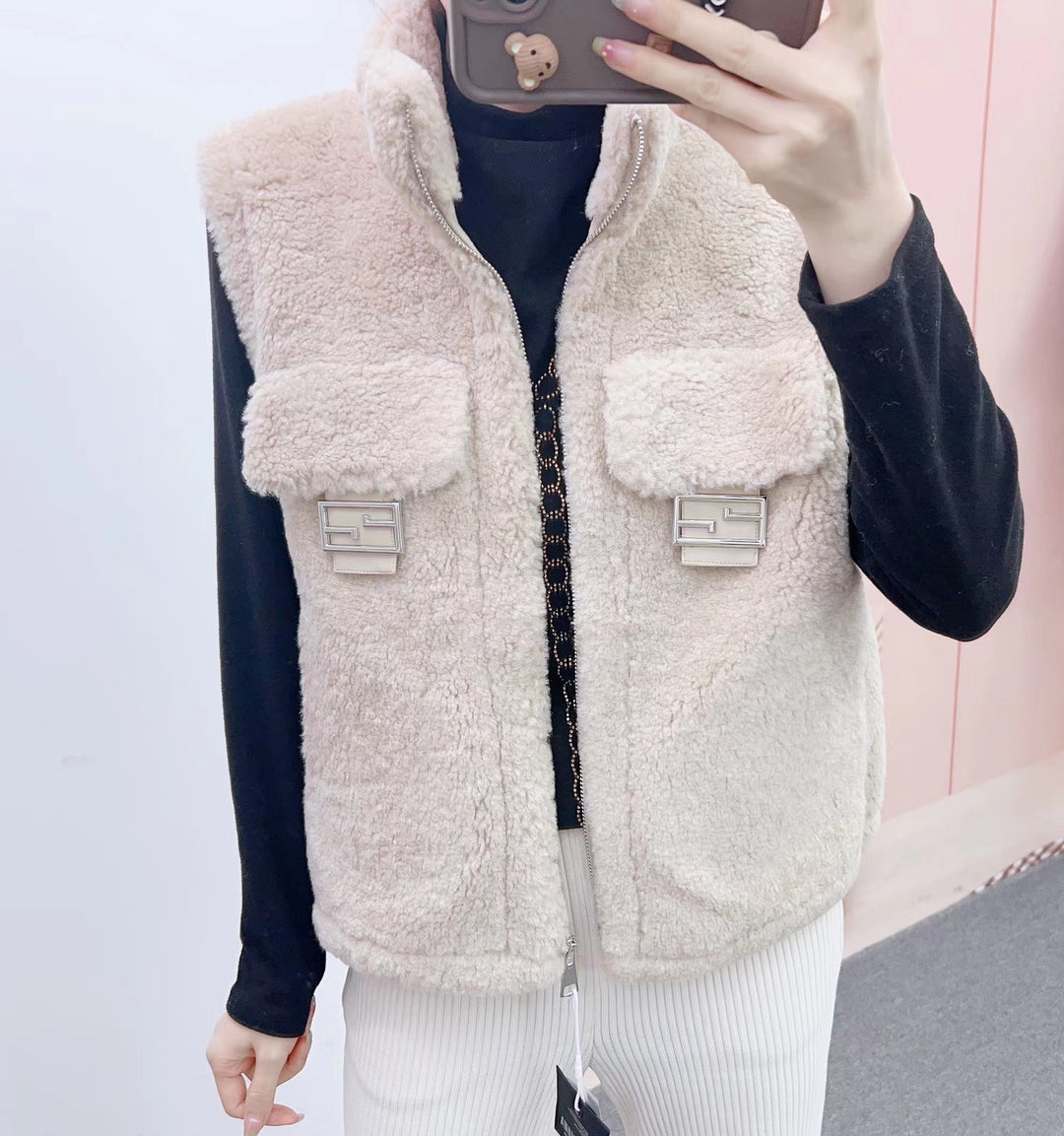 Dame vest med fleece-textur og praktiske lommer Stilla