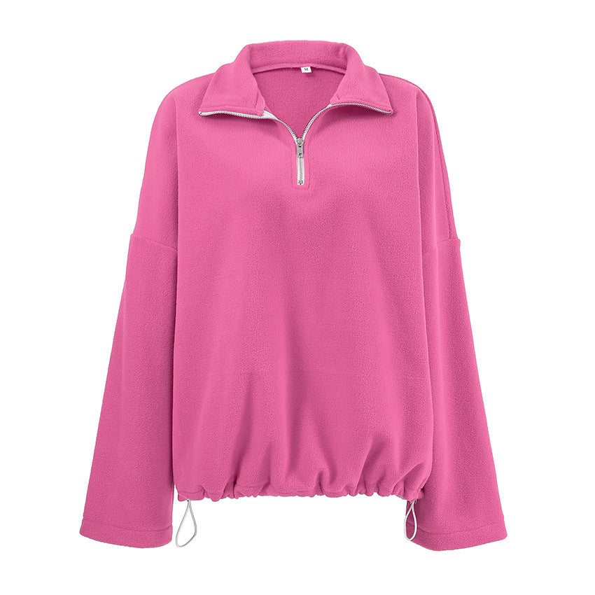 Dame fleece sweatshirt med kort lynlås og brede ærmer Stilla