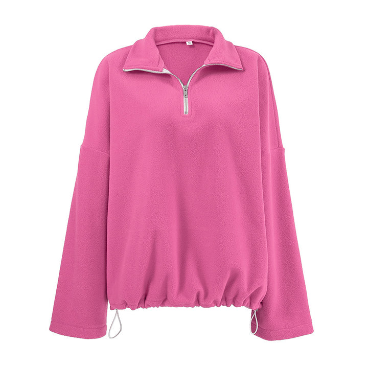 Dame fleece sweatshirt med kort lynlås og brede ærmer Stilla