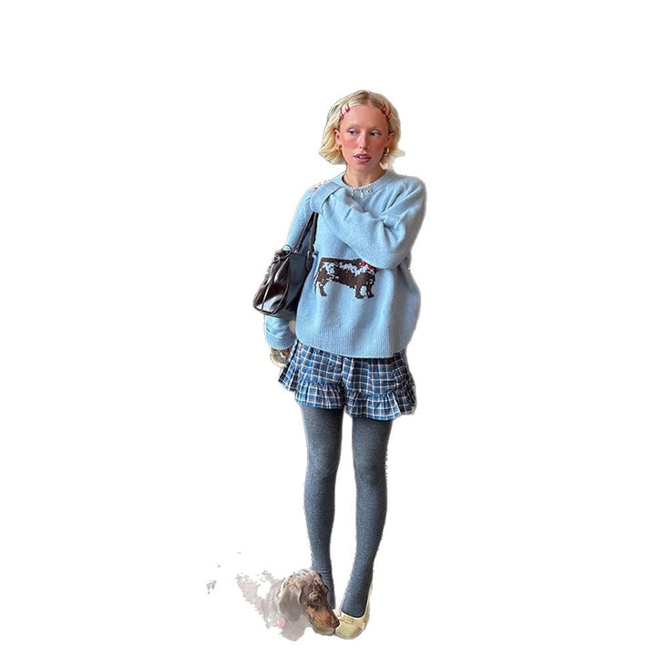 Damer strikket sweater med hundemotiv Stilla