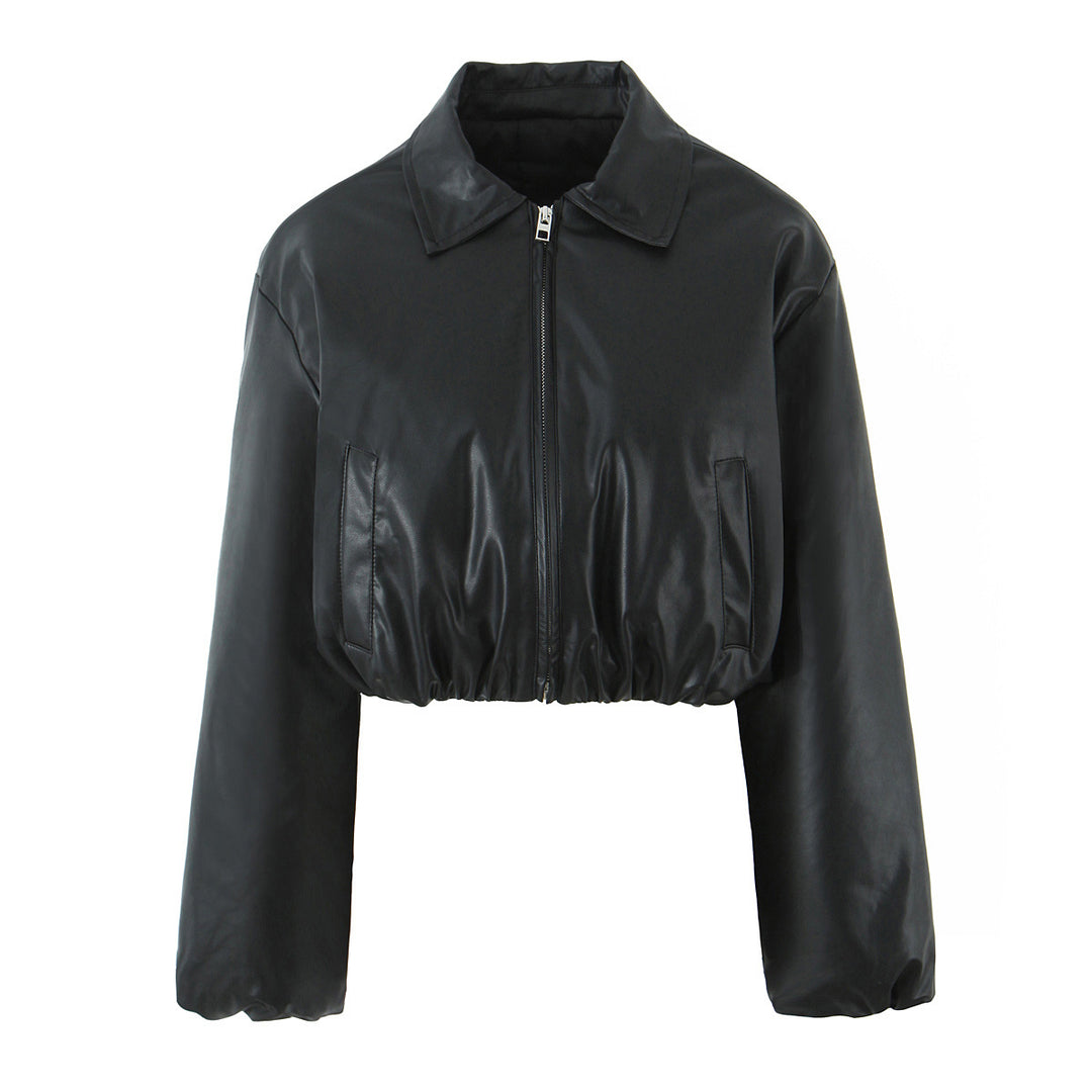 Dame elegant cropped jakke med lynlås og broderet krave Stilla