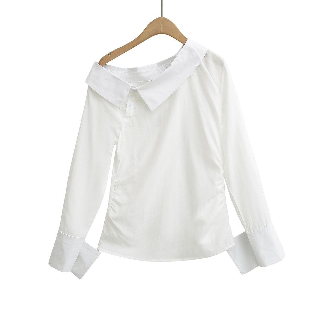 Dame Elegant Bluse med asymmetrisk krave og dæmpet drapering Stilla