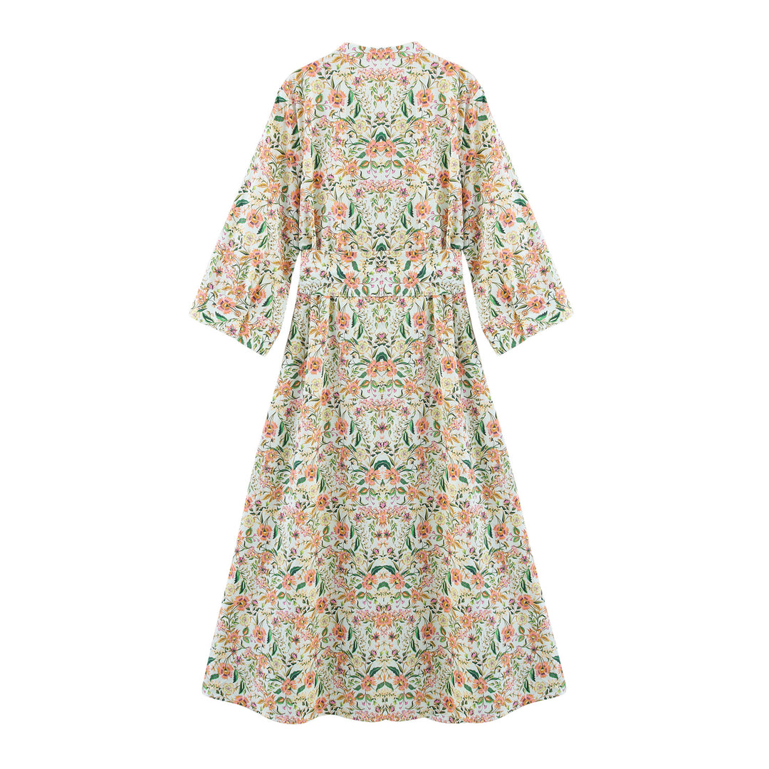 Dame Floral Print Maxi Kjole med Bælte-Detail Stilla