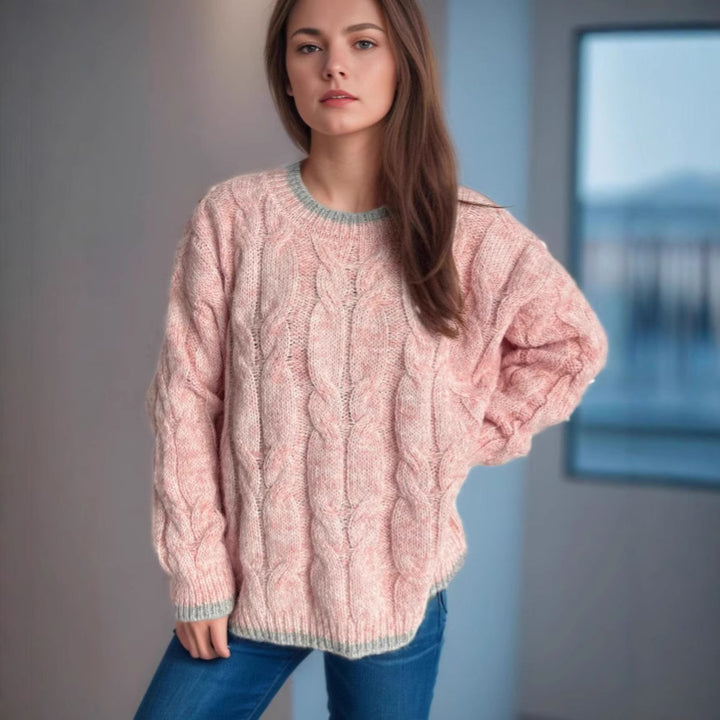 Kvinders chunky strikket sweater med tekstur og afslappet design Stilla
