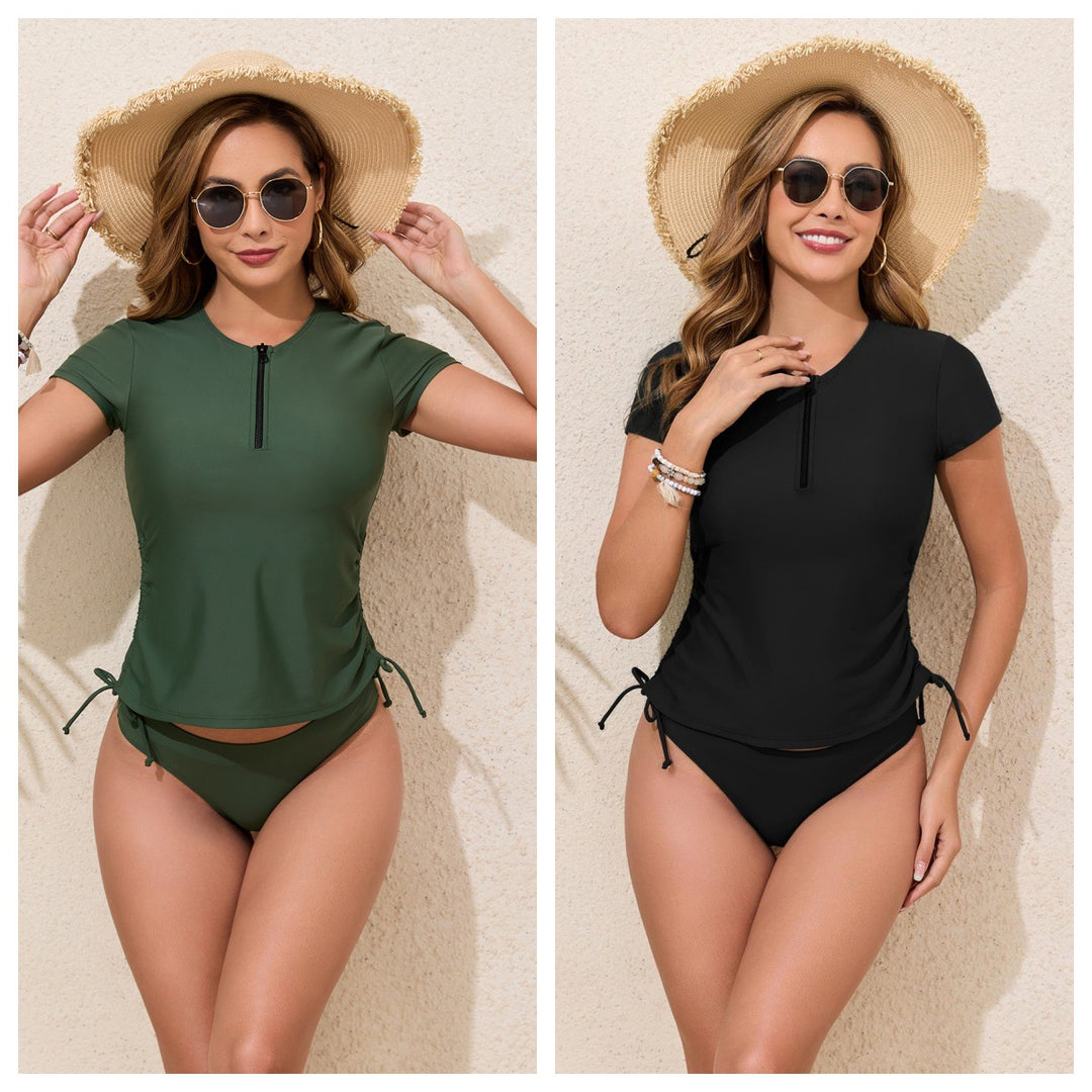 Dame Sportsligt Rashguard-Bikini-Sæt med justerbare sider Skovae