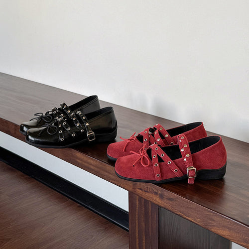 Dame Trendy Kvadrat Tå Slip-On Ballerinas med dekorativt Krydsrem Design Stilla