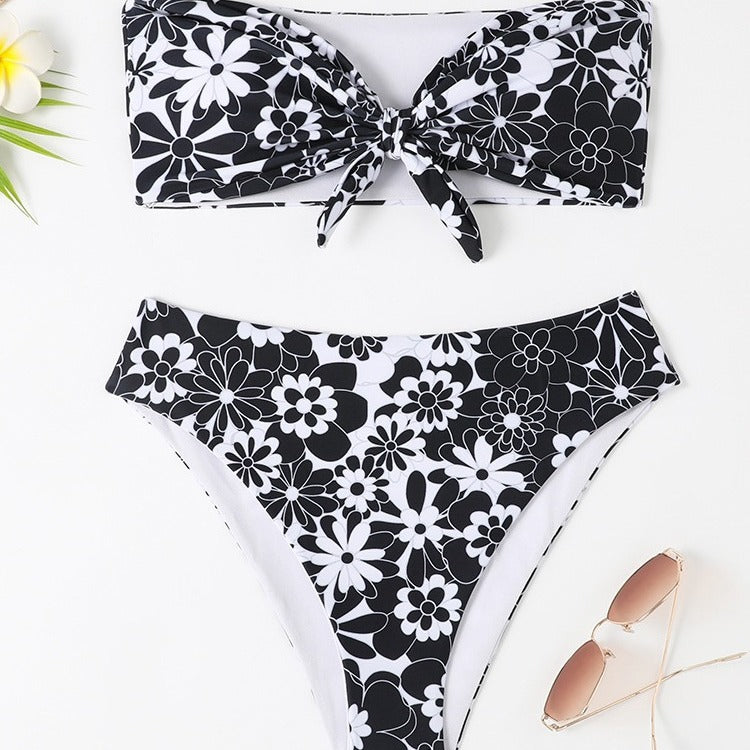 Damer Bandeau Bikini med moderne blomsterprint og legende knudedetalje Skovae