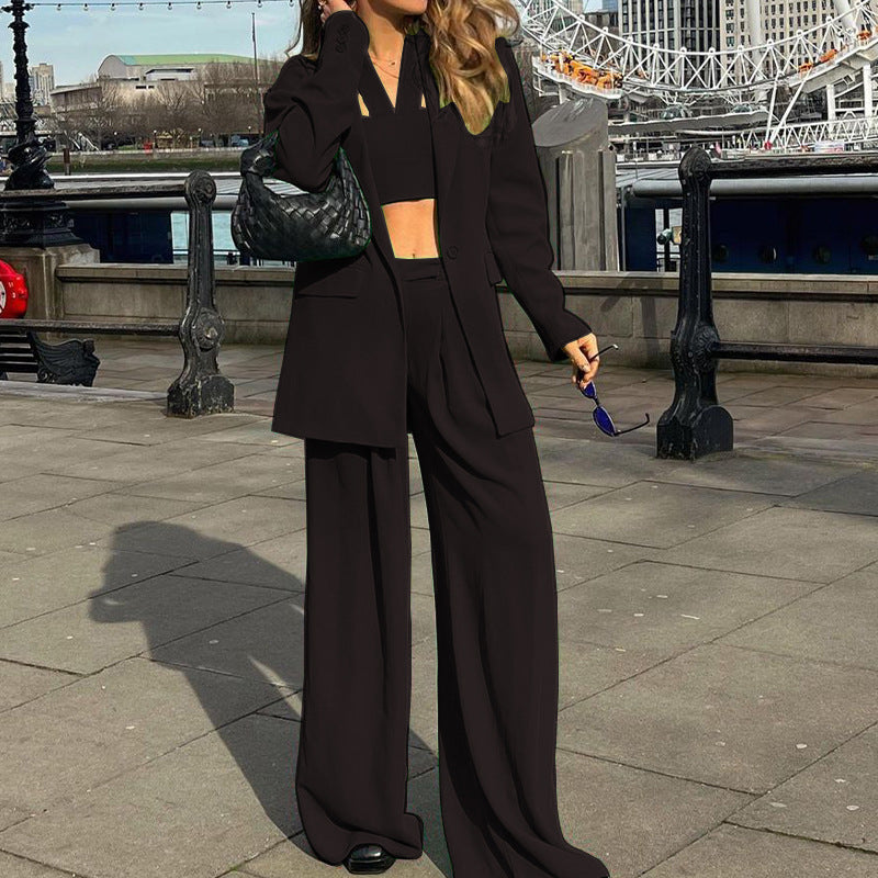 Dame Mode Sæt med Vid Blazer og Cropped Top Skovae