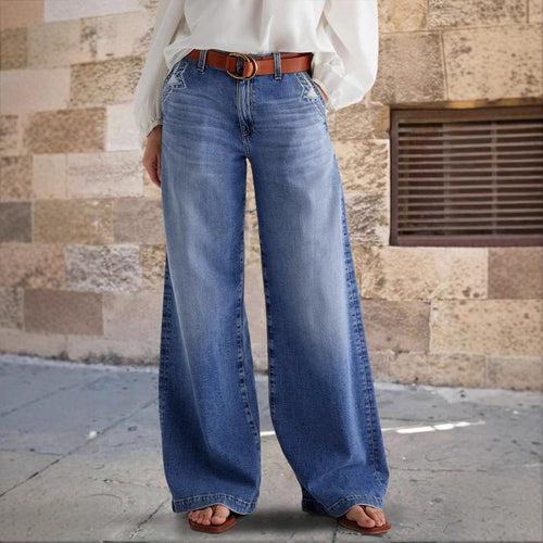 Dame Løst skåret jeans med høj talje og elegante folder Stilla