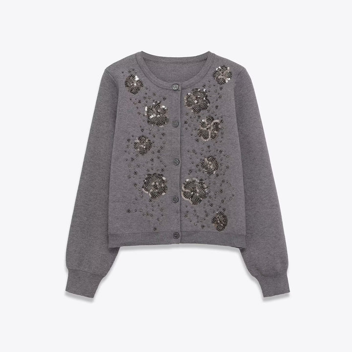 Kvindernes cardigan med glitrende blomsterdetaljer Stilla