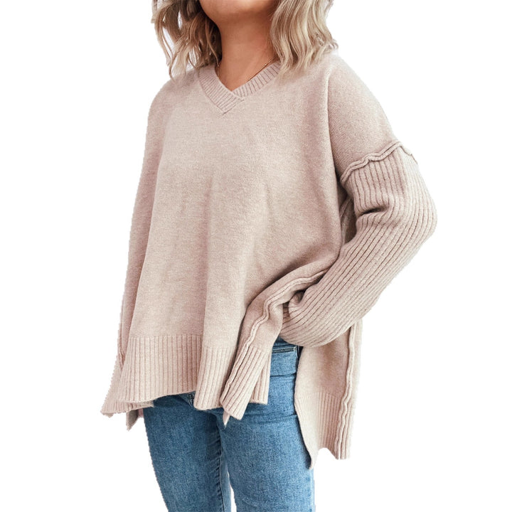 Kvinders V-hals sweater med teksturerede ærmer og løs pasform Stilla