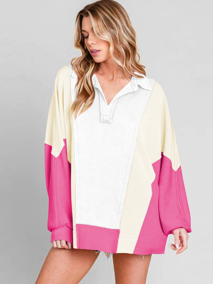 Dame Oversized Poloshirt med farverigt design og afslappet snit Stilla