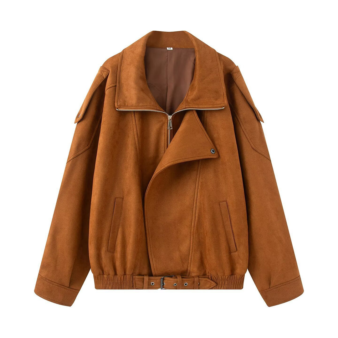 Dame trendy ruskindjakke med oversized snit og aftagelig krave Stilla