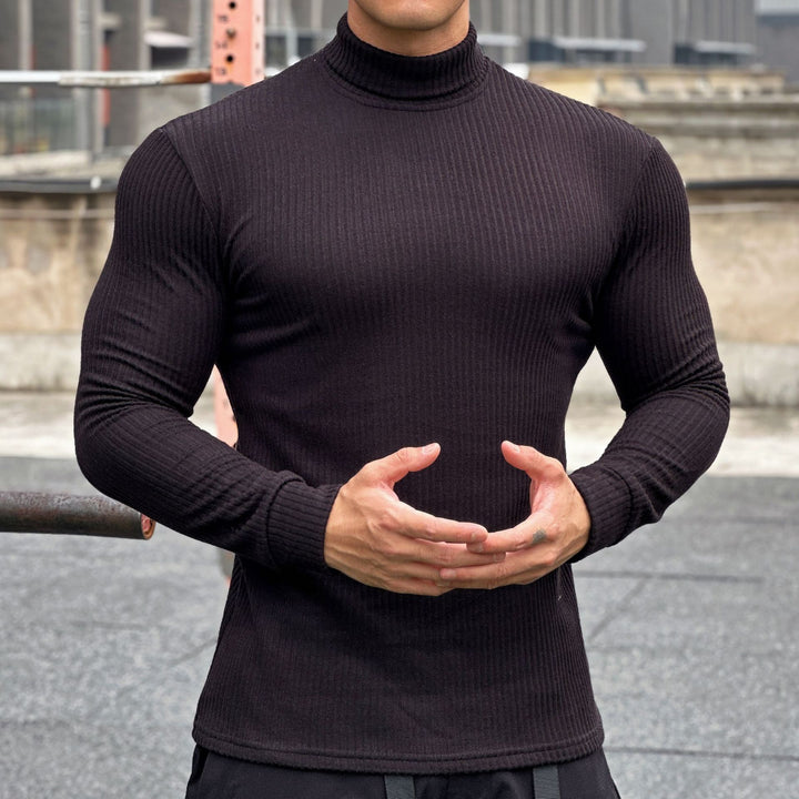Herrer pullover med ståkrave og fin ribstruktur Stilla