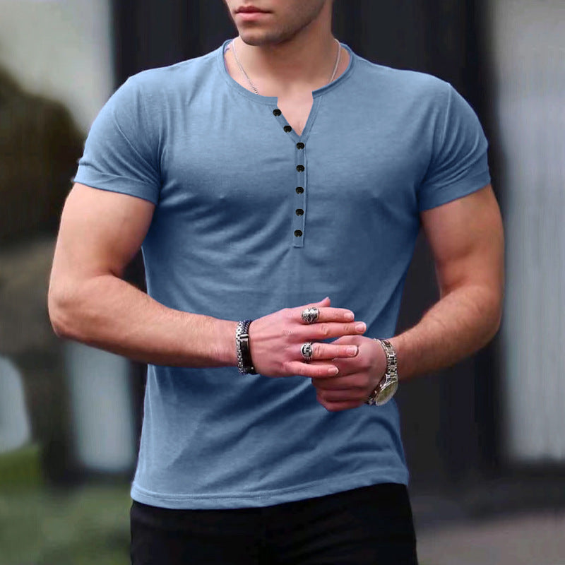 Herrer Fritid Kortærmet Henley T-shirt Stilla