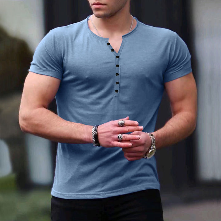 Herrer Fritid Kortærmet Henley T-shirt Stilla
