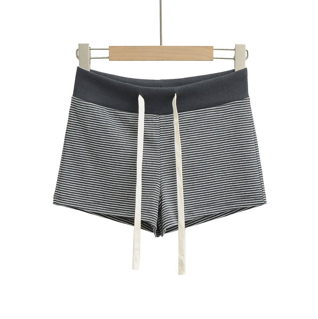 Dame sporty stribede shorts med elastisk linning og snøre Stilla