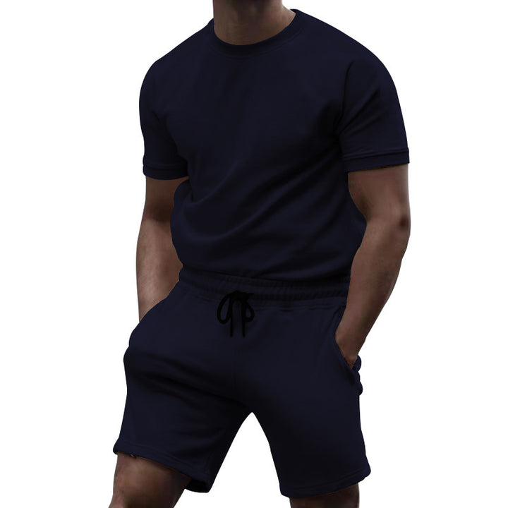 Herren nan kortærmet sæt i blødt sweatstof med rundhalset t-shirt og snøre-shorts Skovae