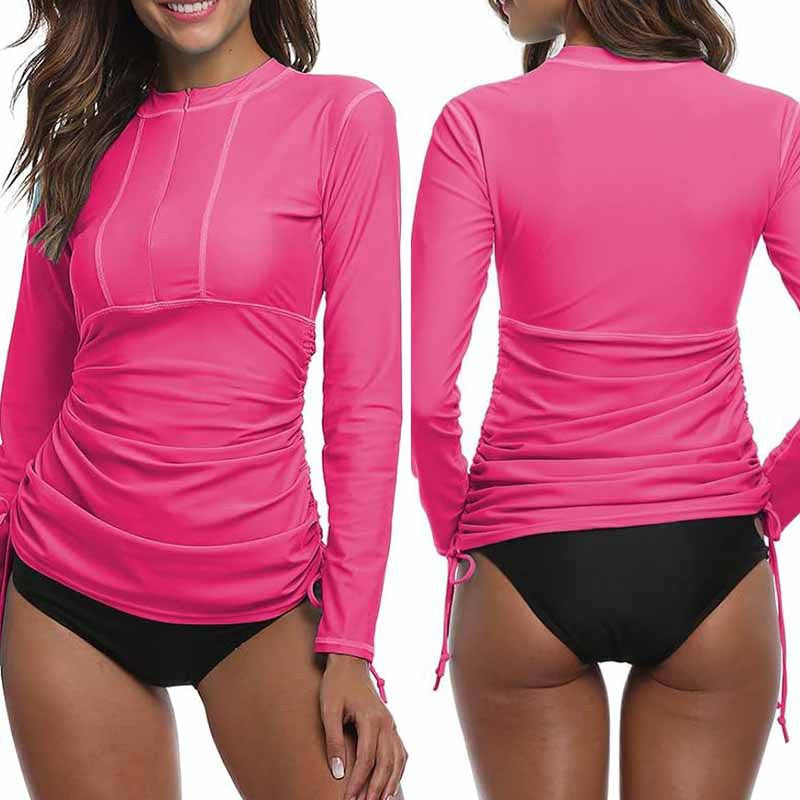 Dame Langærmet Rashguard Shirt med figurskabende Rynker Stilla