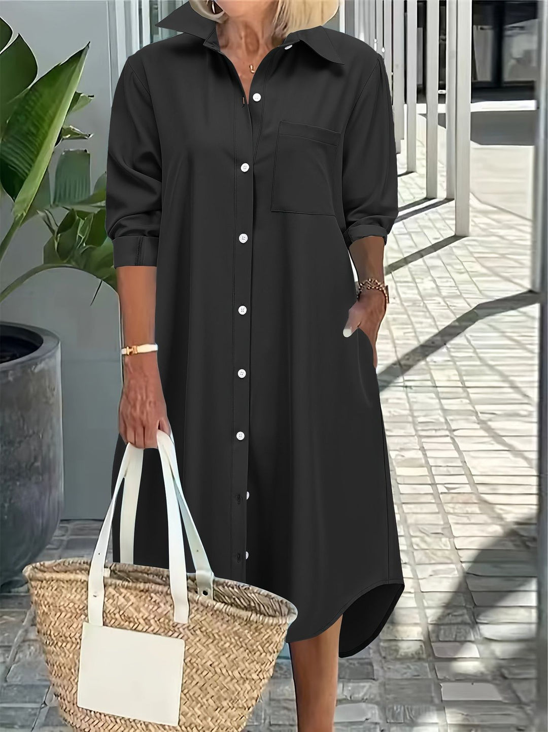Dame Klassisk Button-up Skjorte Kjole Stilla