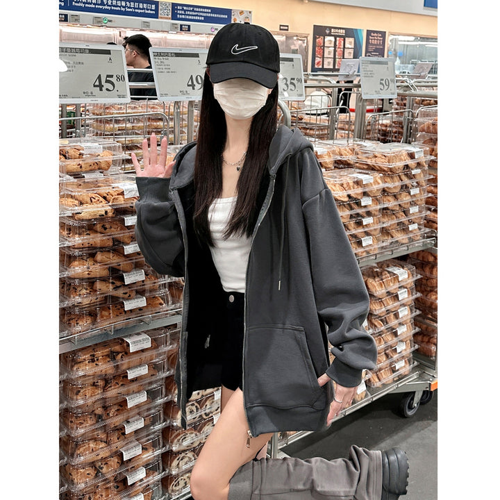 Femme Oversized Zip-Up Hoodie med Kængurulommer Stilla
