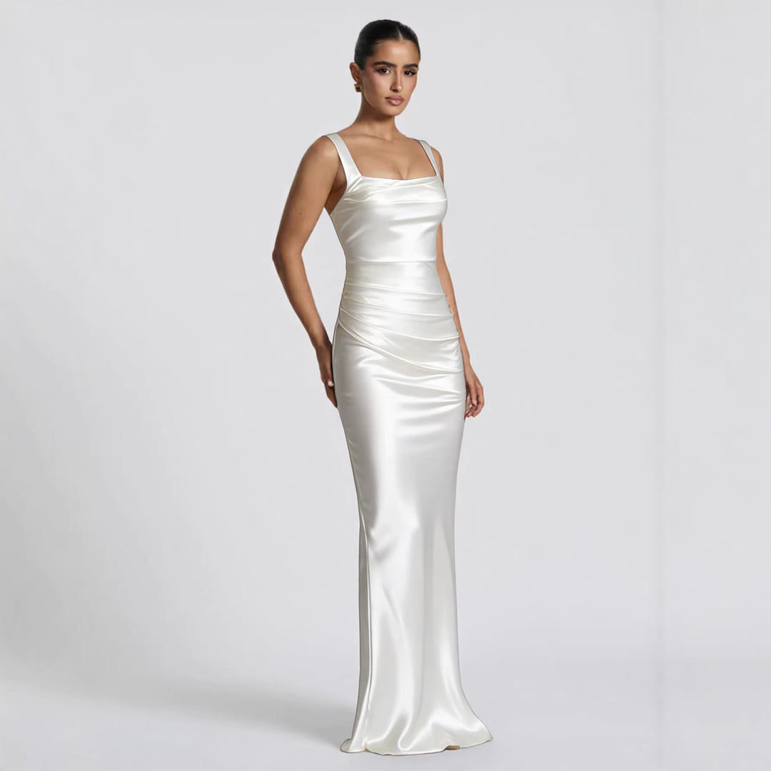 Dame Elegant Satin-Maxi-Kjole med figursamlende Design Skovae