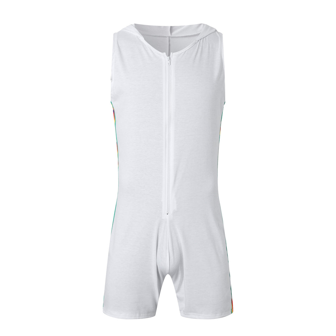 Herren nan ærmeløs hættetrøje shorts jumpsuit med gennemgående lynlås og ergonomisk skridtløsning Skovae