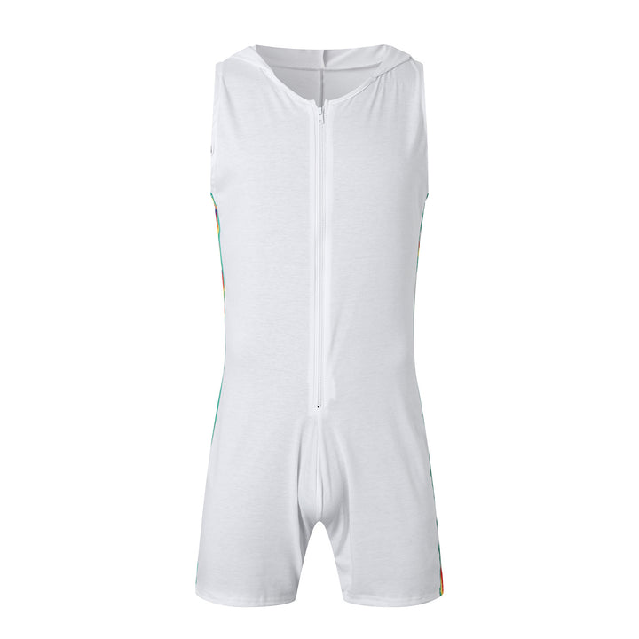 Herren nan ærmeløs hættetrøje shorts jumpsuit med gennemgående lynlås og ergonomisk skridtløsning Skovae