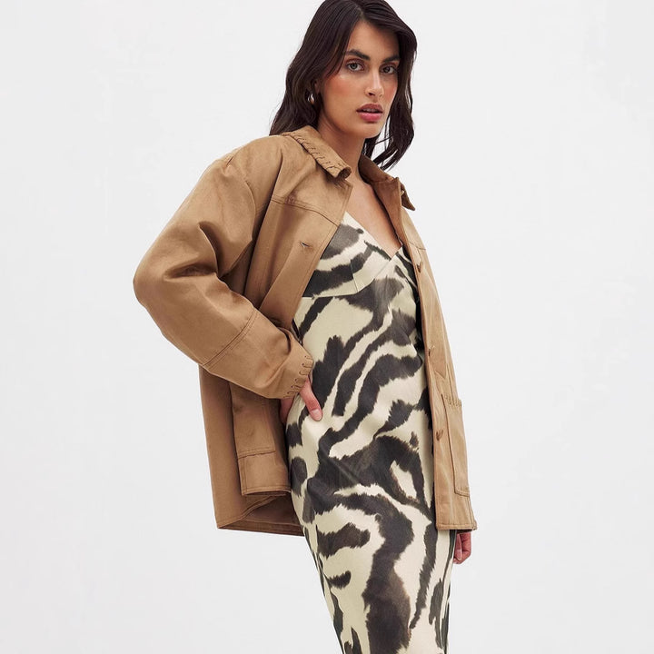 Dame Maxikjole med mode Animal-print og flydende snit Stilla