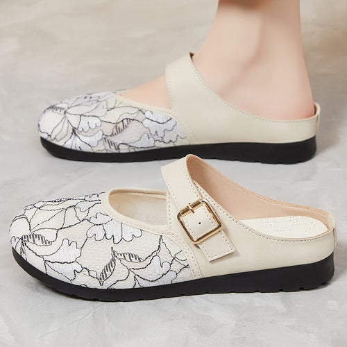 Dame elegante clogs med moderne blomsterdesign og justerbar rem Stilla