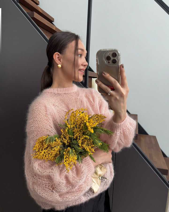 Dameblød Mohair Sweater med Voluminøse Ærmer Stilla