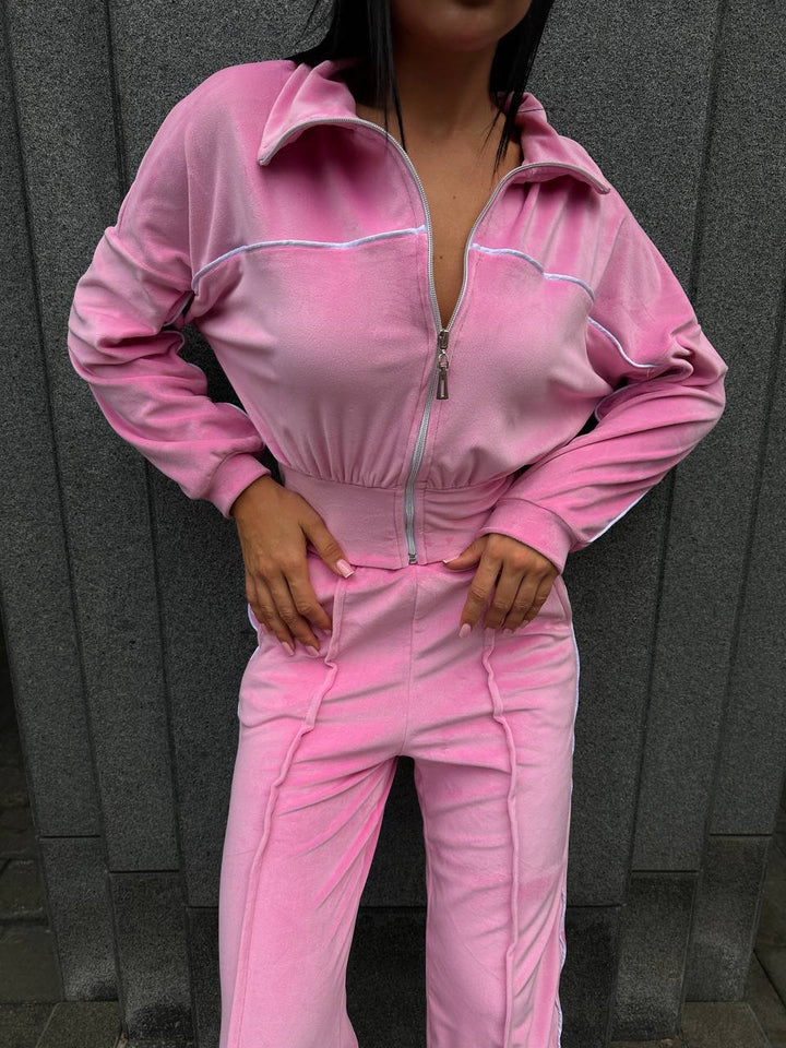 Kvinder Sporty Fleece Loungewear Sæt med Korte Jakke og Behagelige Bukser Skovae