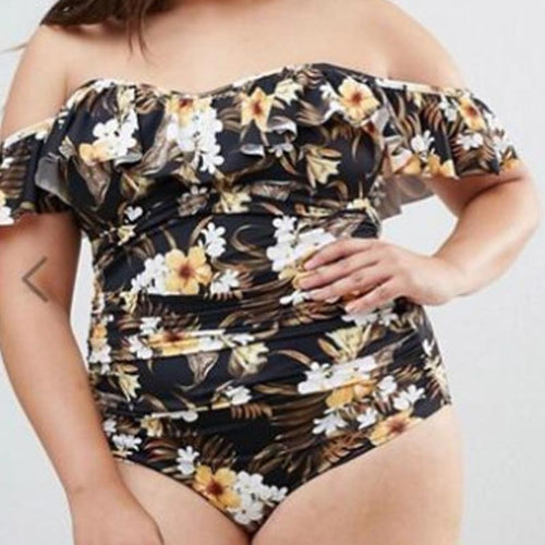 Dame Off-Shoulder Énslags Badebadedragt med Flæse detaljer Skovae