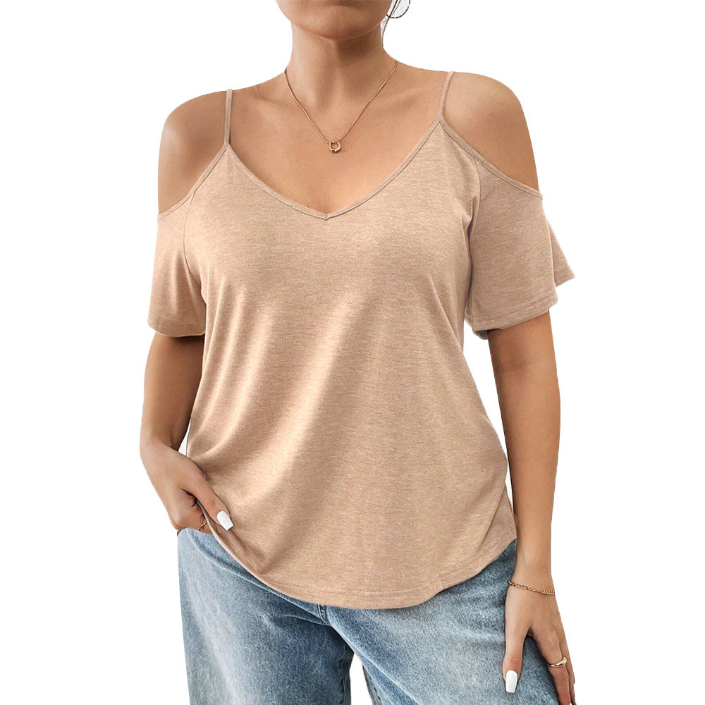 Dame afslappet V-hals skjorte med cut-out skuldre Stilla