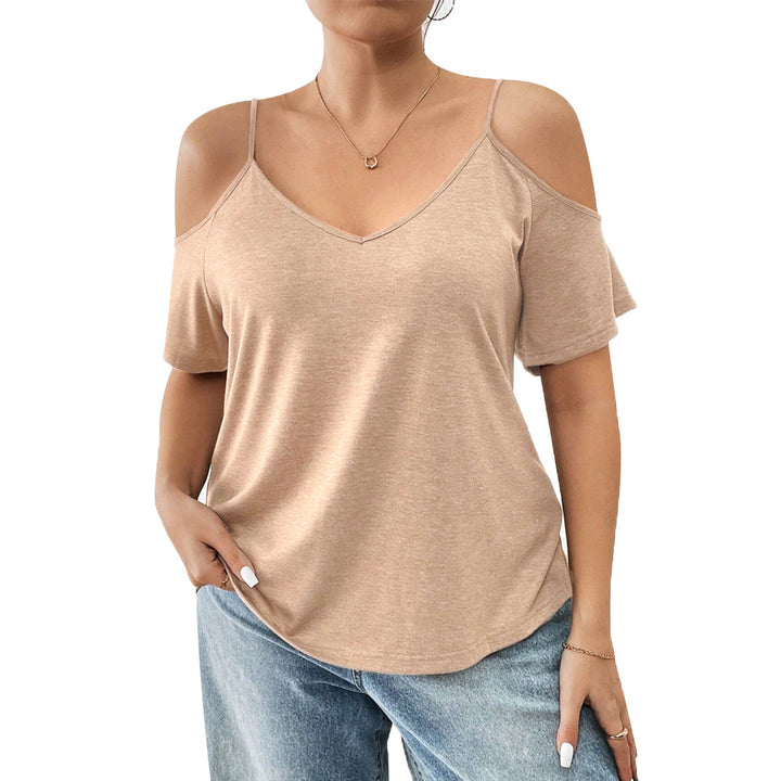 Dame afslappet V-hals skjorte med cut-out skuldre Stilla