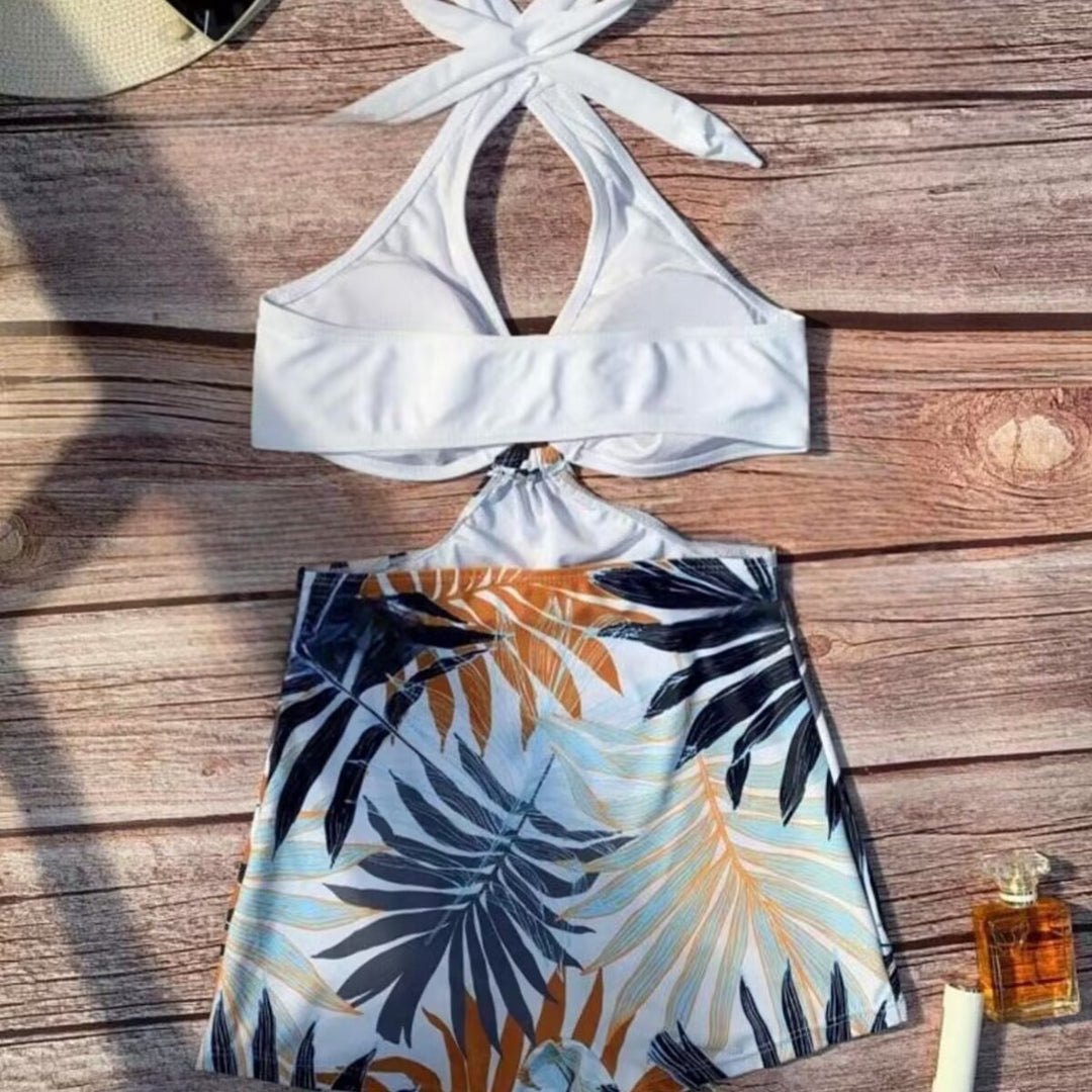 Dame Bikiniset med højt skåret buksedragt og elegant knude Skovae