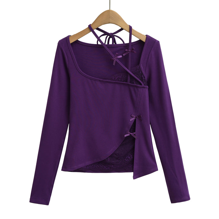 Damer elegant langærmet skjorte med off-shoulder design og delikate spids detaljer Stilla