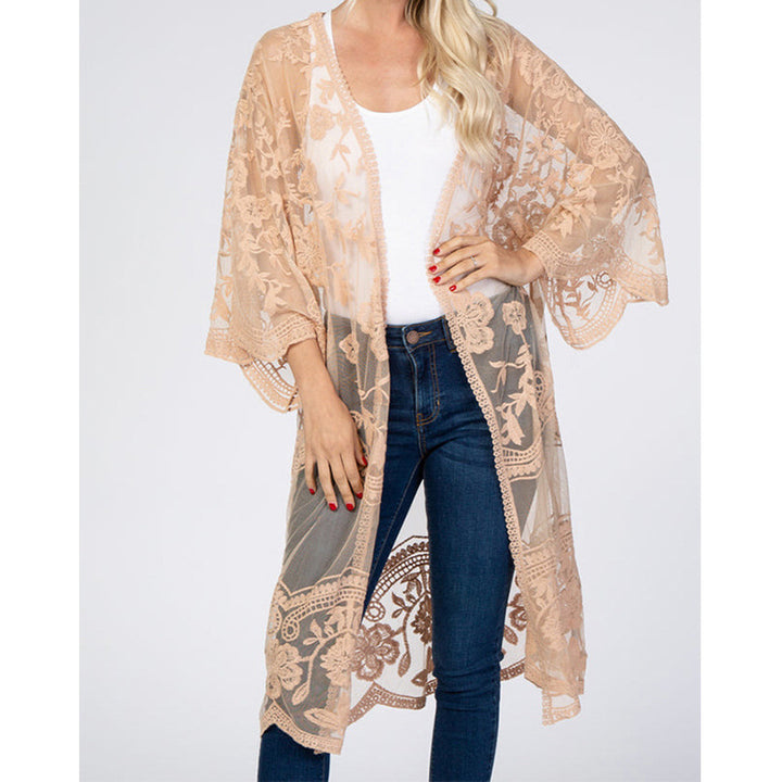 Dame luftig Crochet-Kimono med blomsterdetaljer Stilla