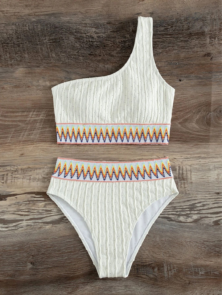 Dame En-sidet Crop-Bikini med farverigt Jacquardbånd Skovae
