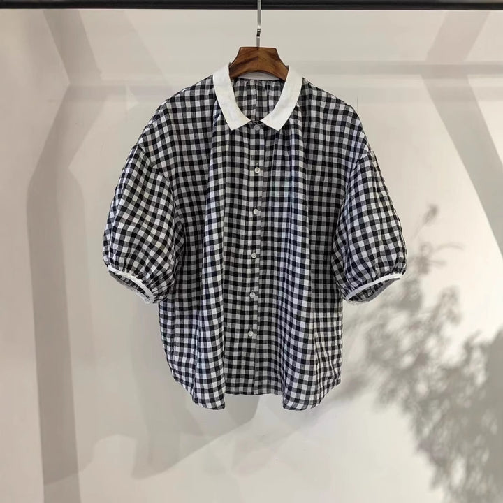 Dame Fritid Korte Ærmer Stribet Button-Up Skjorte Stilla
