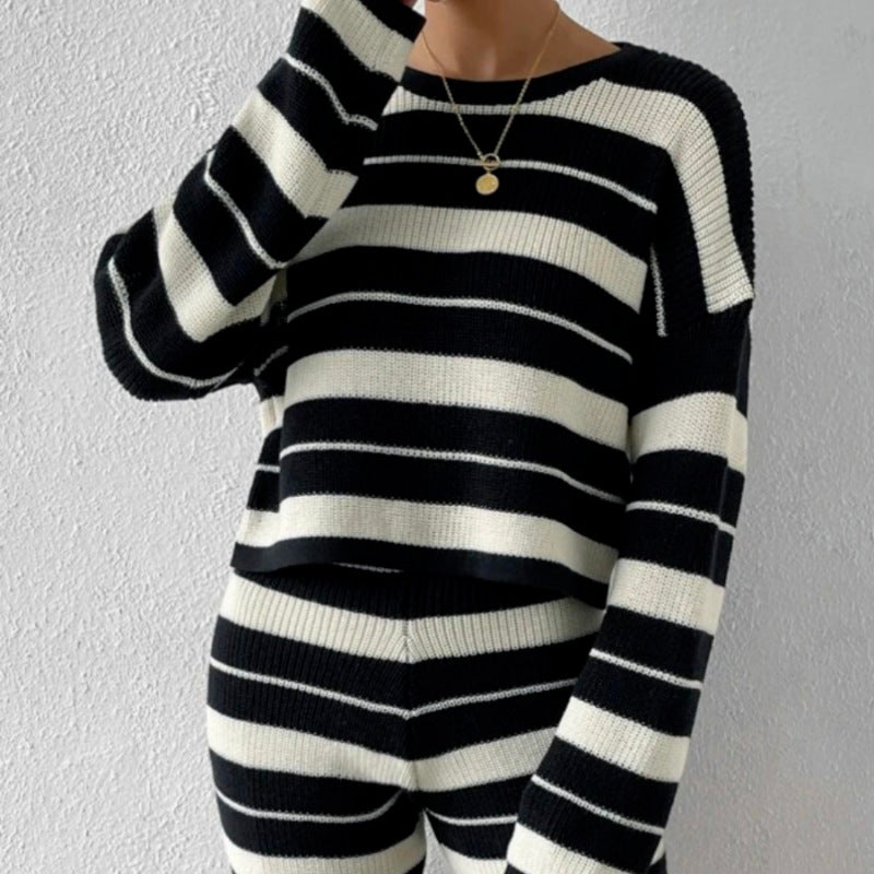 Femme Stribet Strikpullover Sæt Stilla