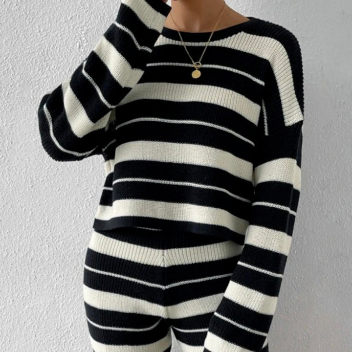 Femme Stribet Strikpullover Sæt Stilla