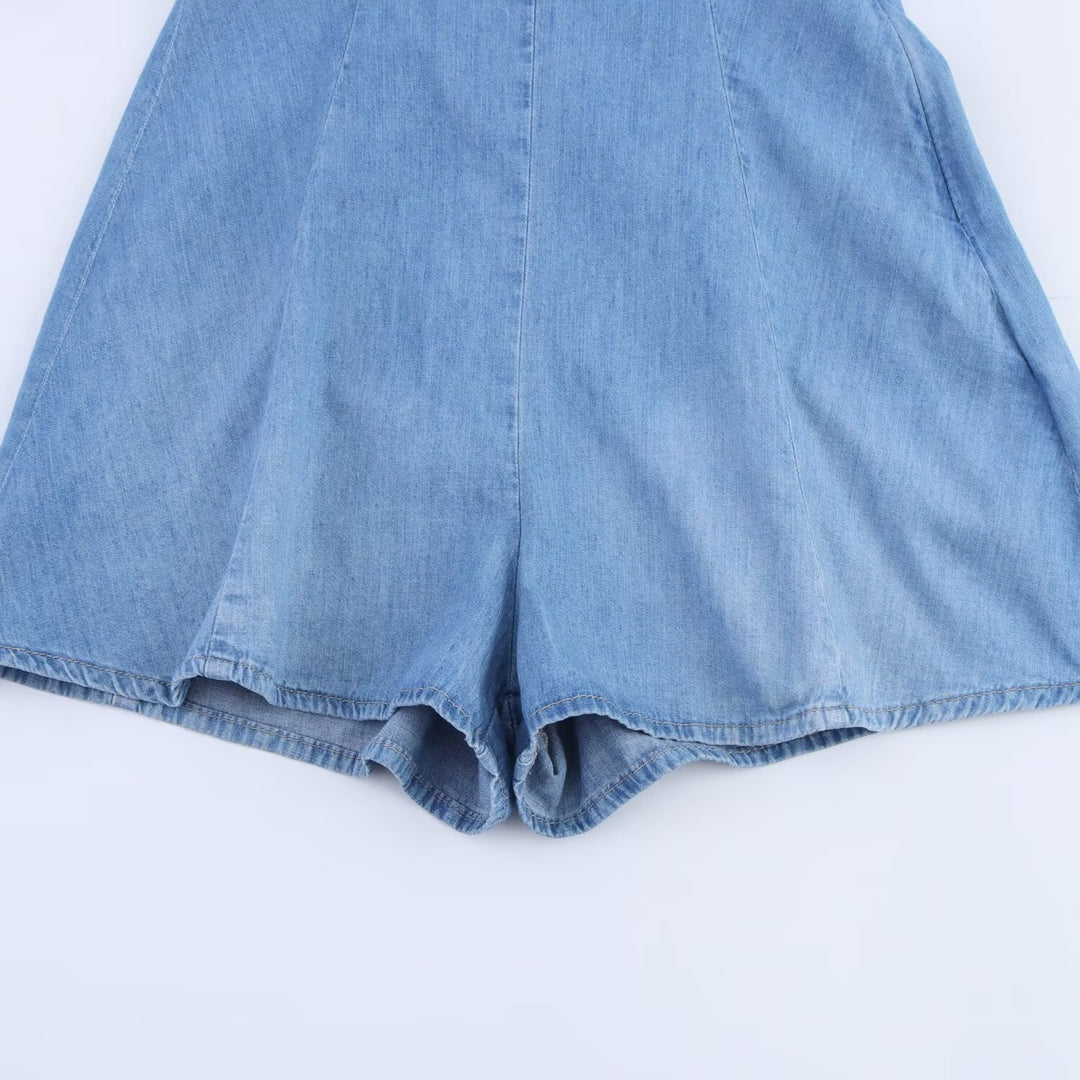 Dame Denim Jumpsuit med smal pasform og justerbare stropper Skovae