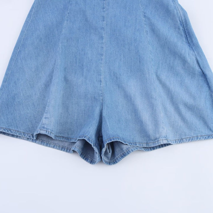 Dame Denim Jumpsuit med smal pasform og justerbare stropper Skovae