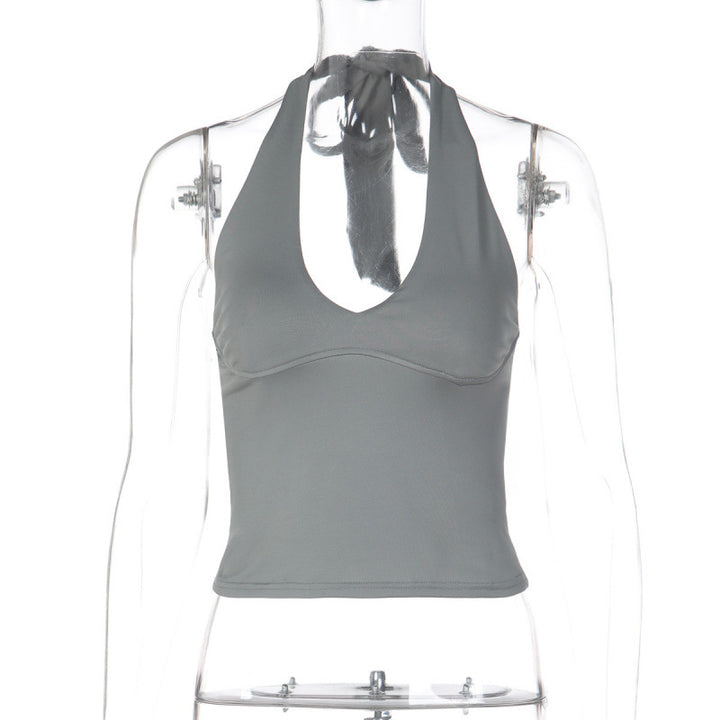 Damen sportliches Cropped-Top mit V-Ausschnitt und figurformendem Schnitt Skovae